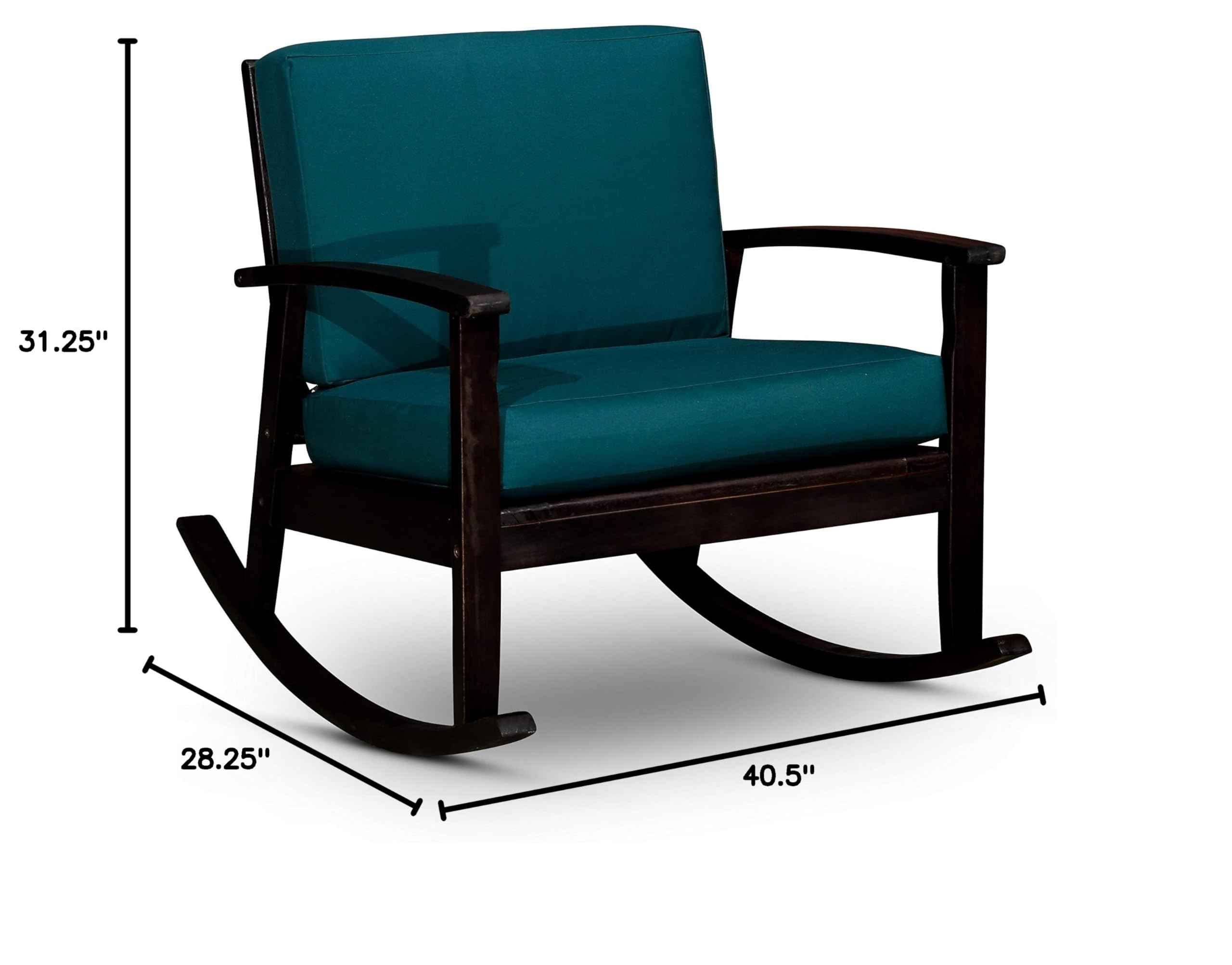 DTY Outdoor Living Longs Peak Deep Seat Eucalyptus Rocker - Espresso Finish with Dark Green Cushions | Patio Furniture for Garden, Porch & Backyard Relaxation