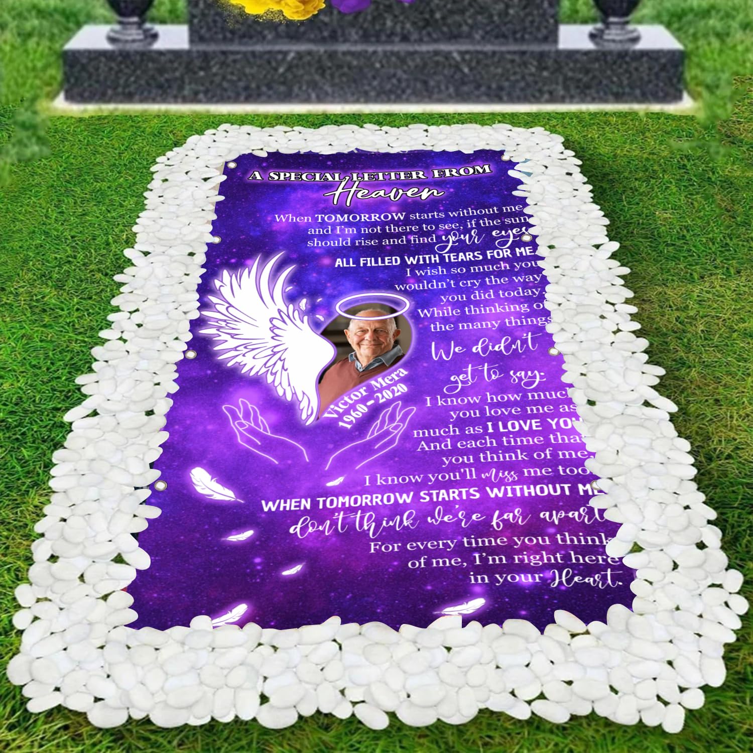 Personalized Memorial Grave Blanket with Photo & Name - Custom Funeral Blanket for Loved Ones in Heaven - 3x6ft Sympathy Gift for Graveside Memorials & Cemeteries - Perfect for Honoring Departed Family Members at Funerals & Anniversaries