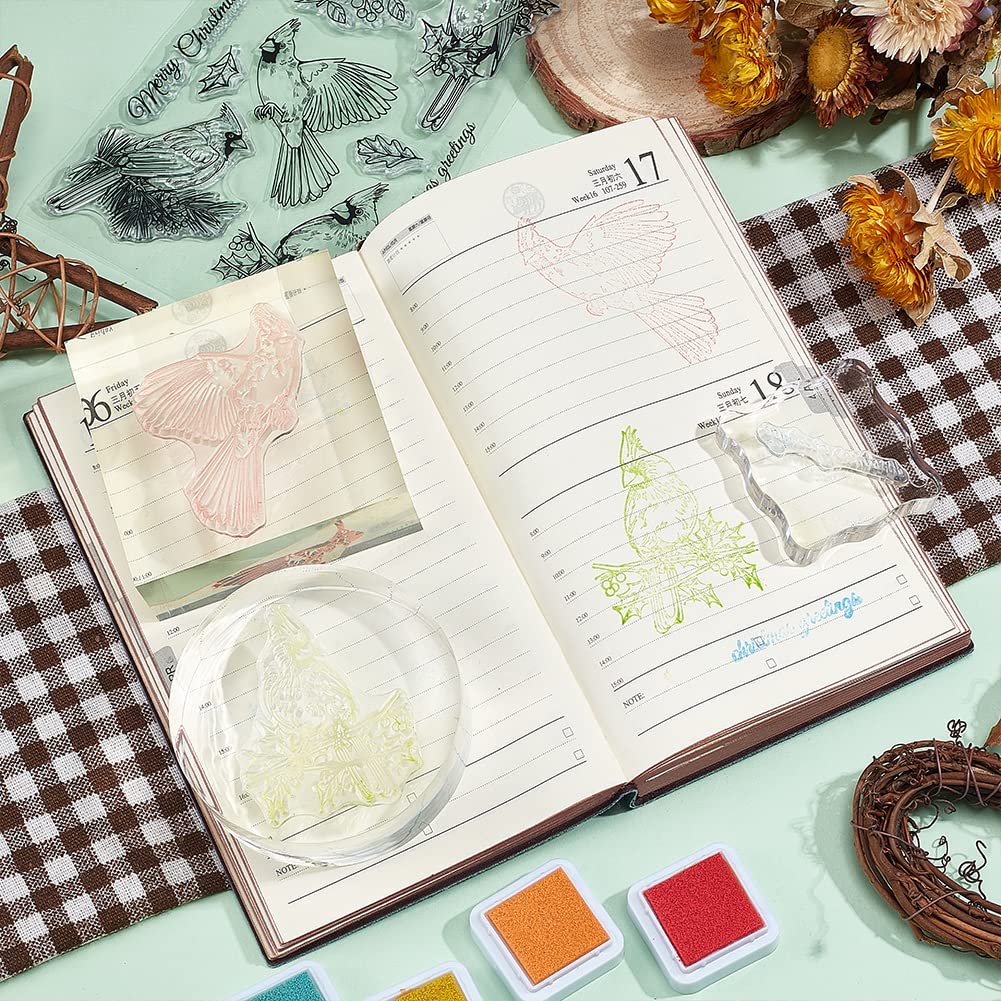 GLOBLELAND Cardinal Bird Clear Silicone Stamp - 4.3 x 6.3 Inch Transparent Rubber Stamp for Scrapbooking, Journaling & Card Making - Perfect for Christmas Crafts, DIY Projects & Holiday Greeting Cards