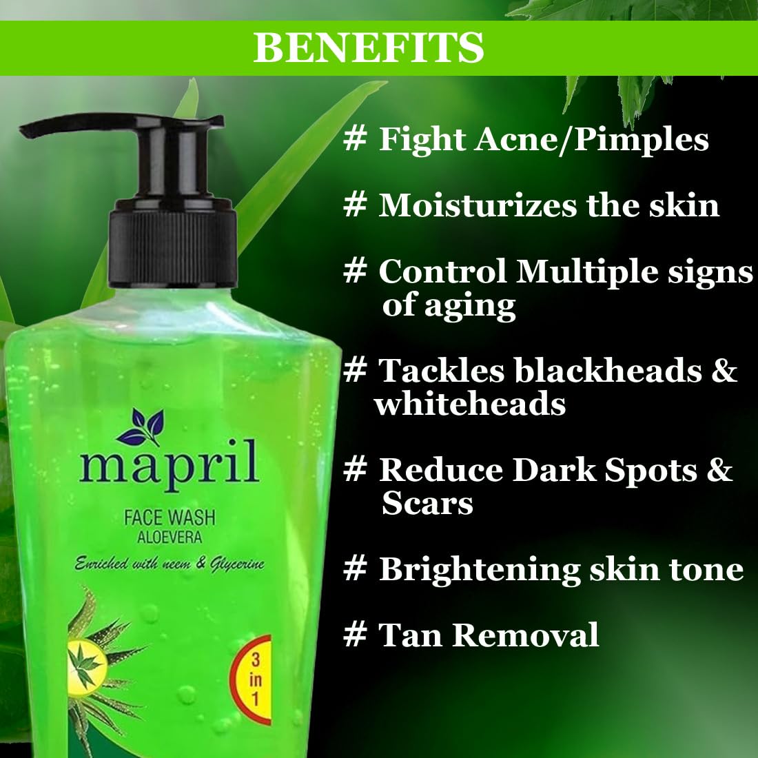 Mapril Purifying Face Wash with Neem & Aloe Vera Extracts - Oil-Free, Pimple Prevention, Softens Skin (250ml) - Perfect for Daily Cleansing & Acne-Prone Skin Care