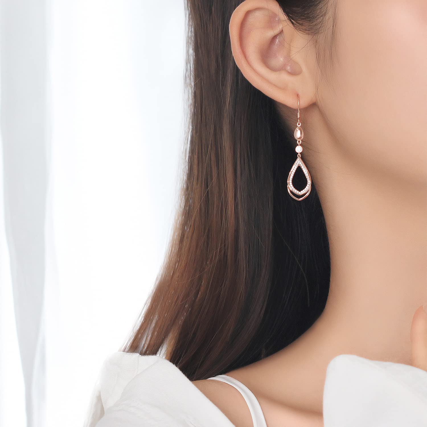 Handmade Sterling Silver Dangle Drop Earrings for Women | Elegant Teardrop Statement Jewelry in Rose Gold | Perfect Bridesmaid Gift & Wedding Accessory | Great for Parties, Date Nights & Special Occasions