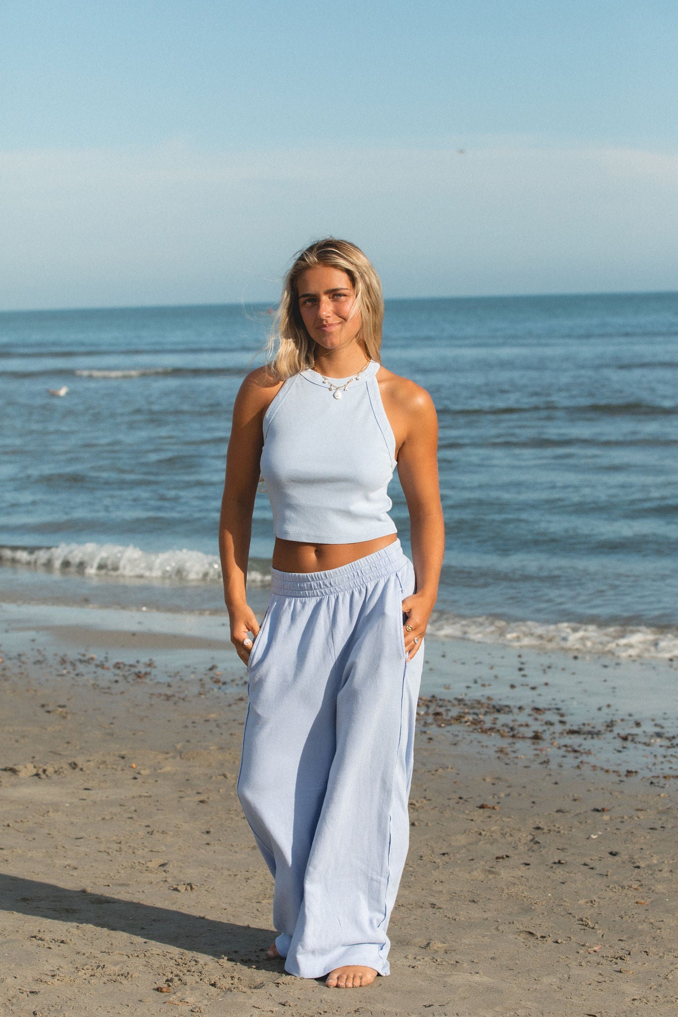Sunset Surf Cotton Wide Leg Pants for Women - Soft Comfortable Beach Pants with Elastic Waist - Perfect for Yoga, Travel, and Summer Vacation Outfits