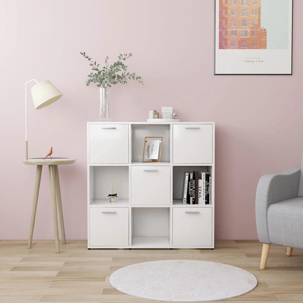 9 Cube Bookcase Storage Unit with 5 Doors - Modern White Bookshelf for Home Office, Open Shelf Display & Plant Stand - Perfect for Organizing Books, Decor & Office Supplies