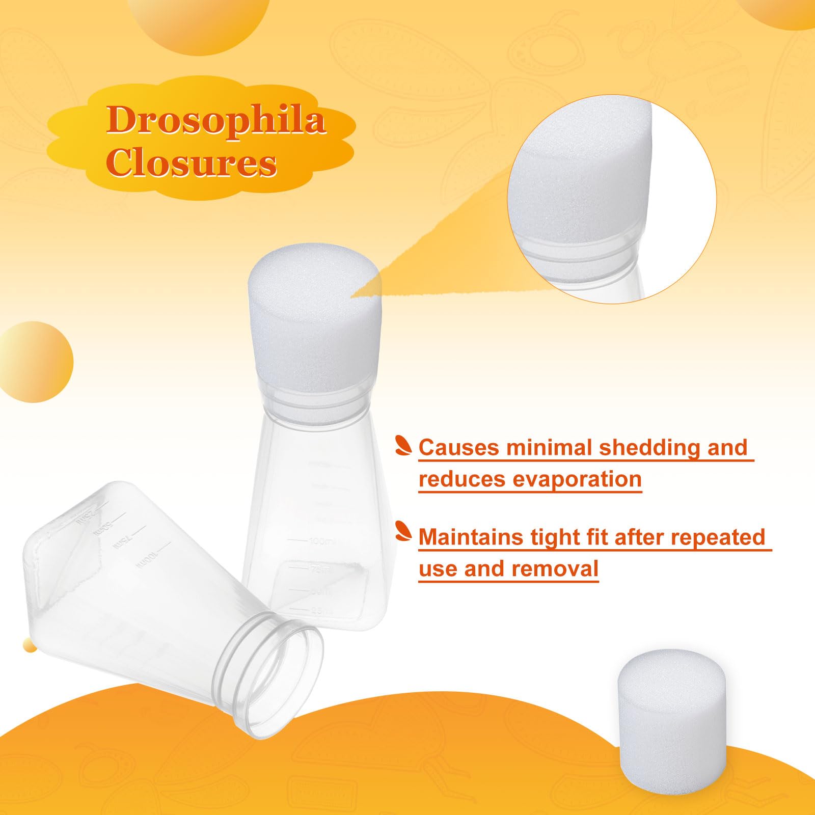 Drosophila Plug for 177ml Plastic Bottle - Pack of 1000 | Lab-Grade Fruit Fly Stoppers for Scientific Research & Classroom Experiments