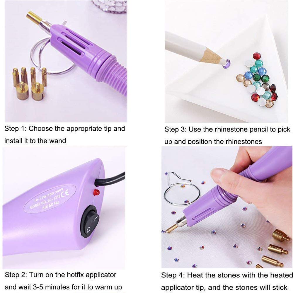 7-in-1 Hotfix Rhinestone Applicator Kit with AB Crystal Rhinestones - 7 Tips, 2 Pencils & Tweezers for DIY Jewelry, Nail Art & Fabric Decoration