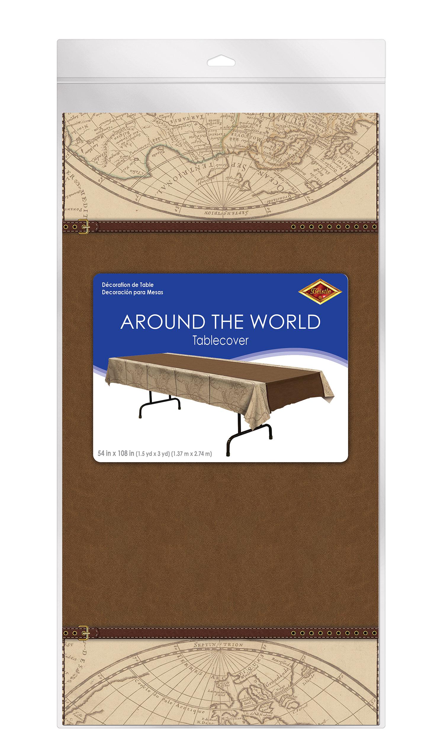 12 Pack Beistle Around The World Party Tablecover - Colorful International Theme Disposable Table Covers for Birthday, Graduation & Holiday Celebrations