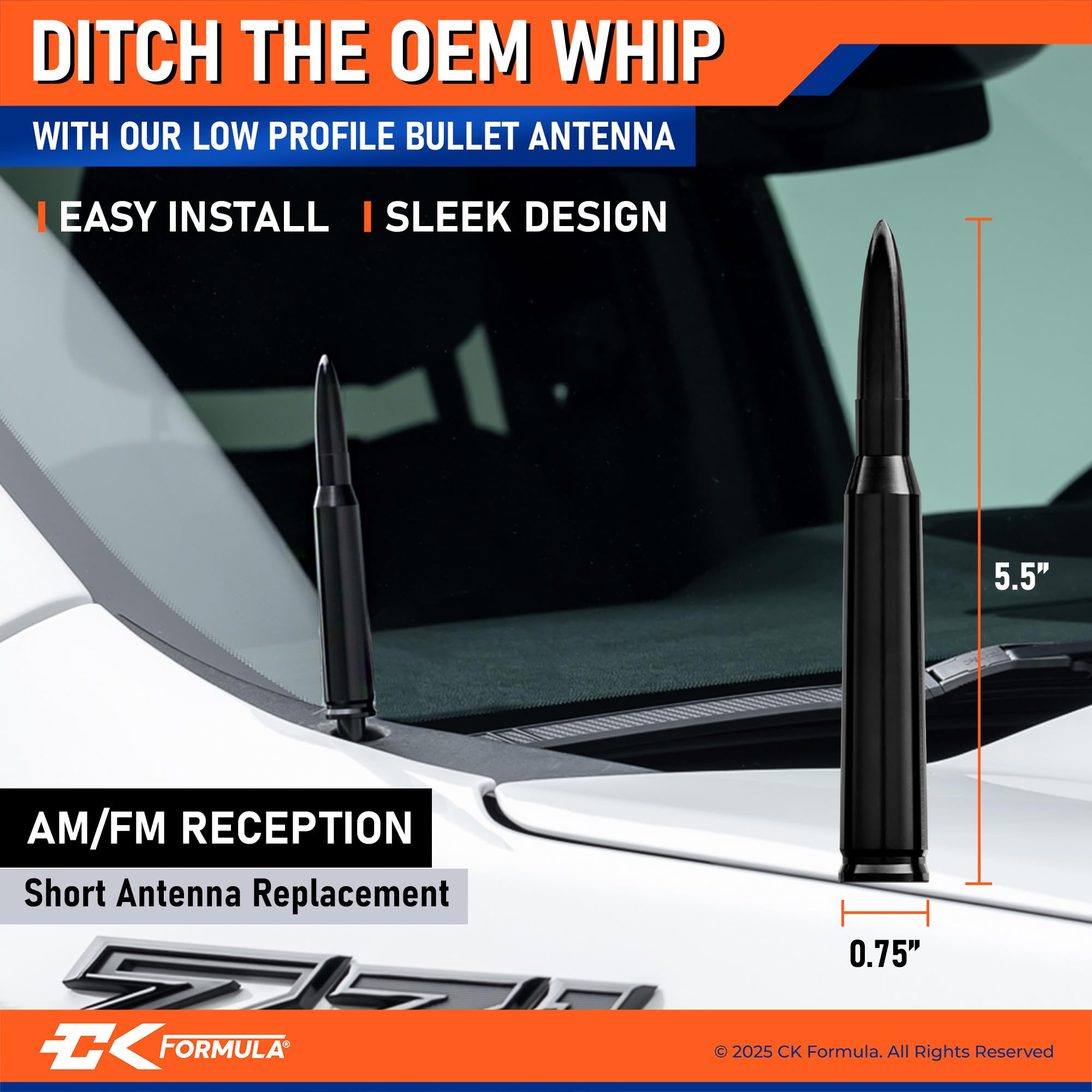 Black Short Antenna for Chevy Silverado & GMC Sierra (1999-2025) - Truck Accessories for Off-Road & City Driving