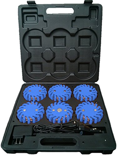 RPF16LM6 - 6-Pack Blue Rechargeable 16 LED Power Flare Emergency Roadside Lights with 9 Functions & Magnetic Base - Perfect for Car Safety Kits, Camping, and Nighttime Roadside Emergencies