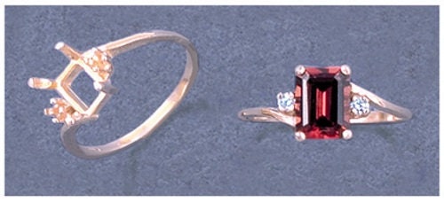Solid Sterling Silver or 14K Gold 6x4mm to 12x10mm Emerald Cut Pre-Notched Blank Ring Size 5-8 for Engagement, Wedding, or Promise Ring Settings (Item #163532/143532) - Perfect for Jewelry Making and Custom Designs