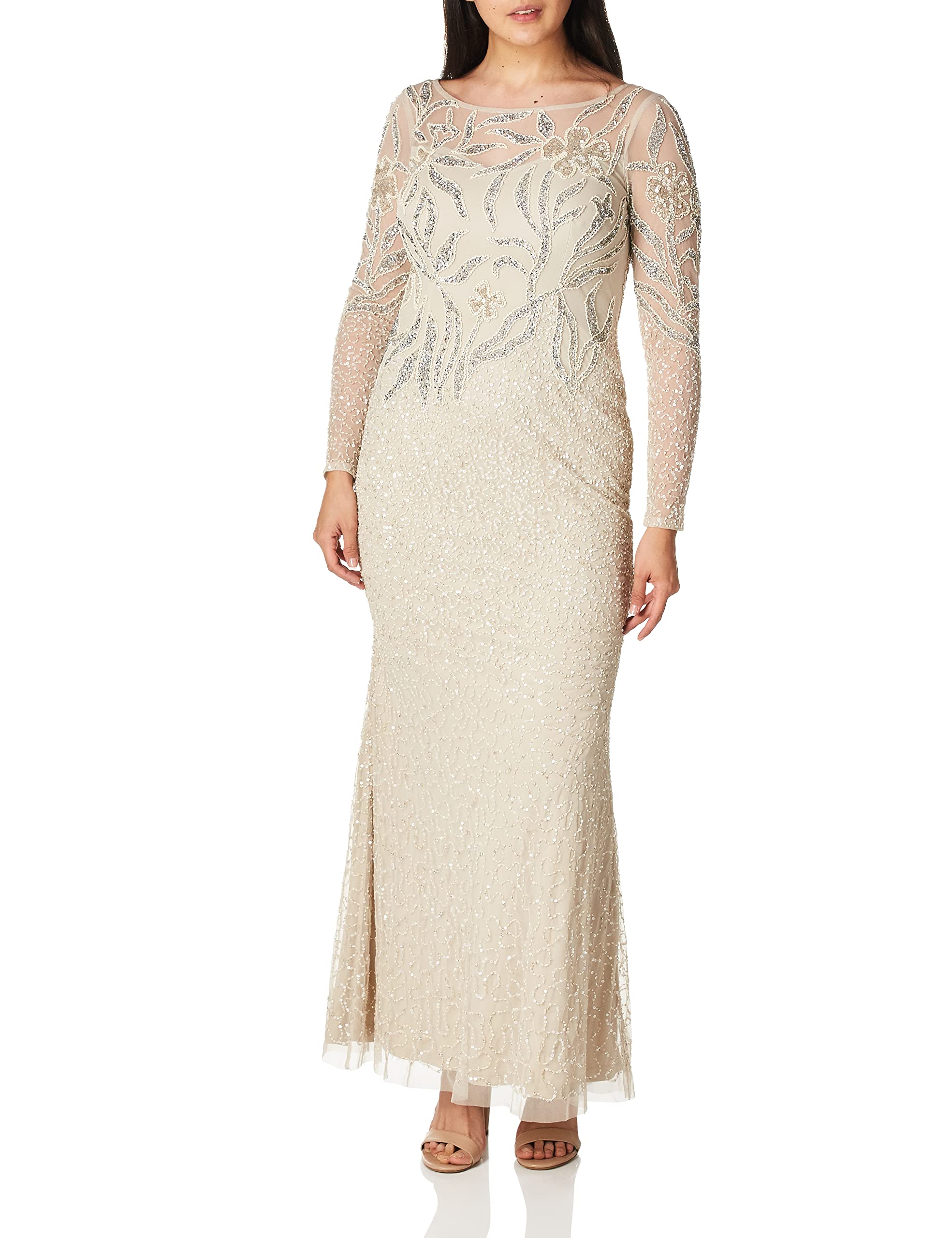 Adrianna Papell Women's Elegant Beaded Long Evening Dress for Weddings, Galas & Special Occasions