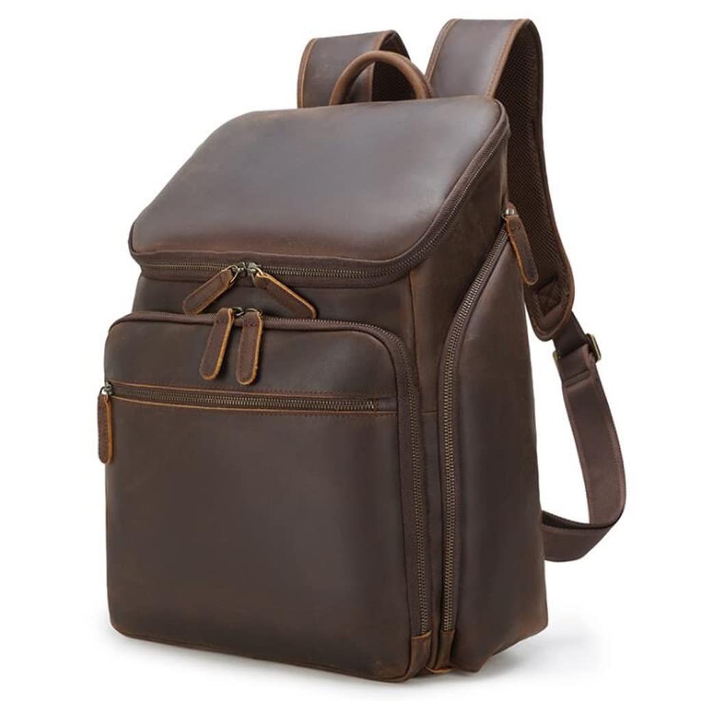 Premium Men's Leather Backpack - Large Capacity 15.6 Inch Cowhide Laptop Backpack for Business, Travel & Daily Use | Durable Brown Casual Rucksack | Perfect for Work Commute, College & Weekend Getaways