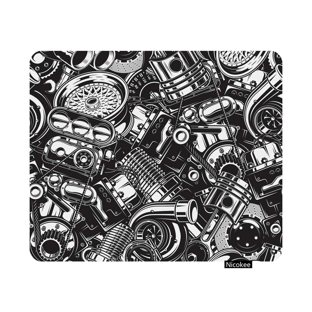 Non-Slip Rubber Gaming Mouse Pad - 9.5x7.9 Inch Black & White Car-Themed Design for PC, Laptop & Office Use | Perfect for Gamers, Work & Home Office Setup