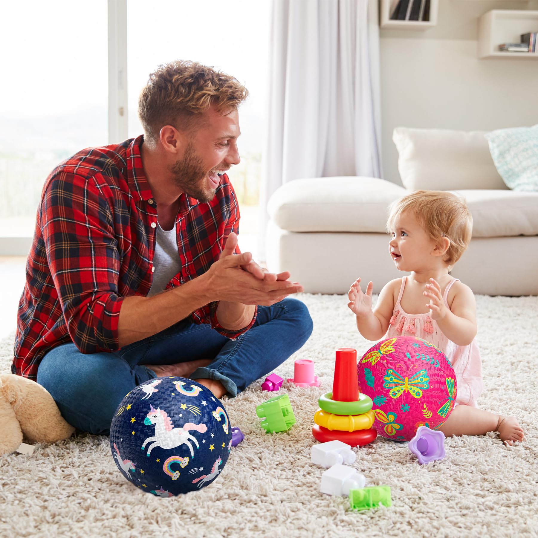 2 Pack Cartoon Playground Balls for Toddlers 1-6 Years Old - 8.5 Inch Rubber Bouncy Kickballs for Indoor & Outdoor Games - Includes Air Pump - Perfect for Backyard Play, Birthday Gifts, and Preschool Activities
