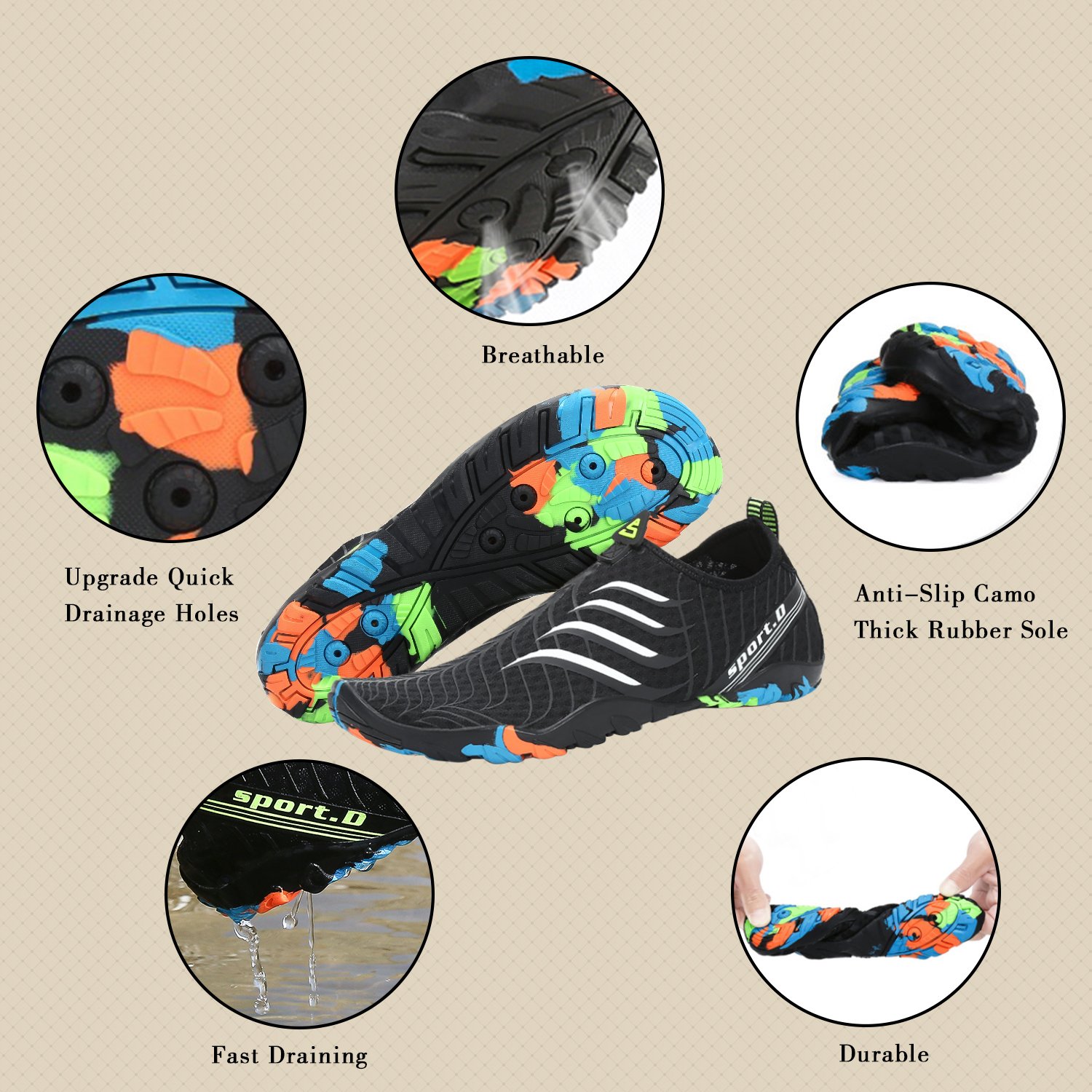 **Mens & Womens Water Shoes - Quick Dry Aqua Swim Shoes for Beach, Diving, Surfing, Kayaking, Yoga & Water Sports - Barefoot Comfort for Outdoor Activities**