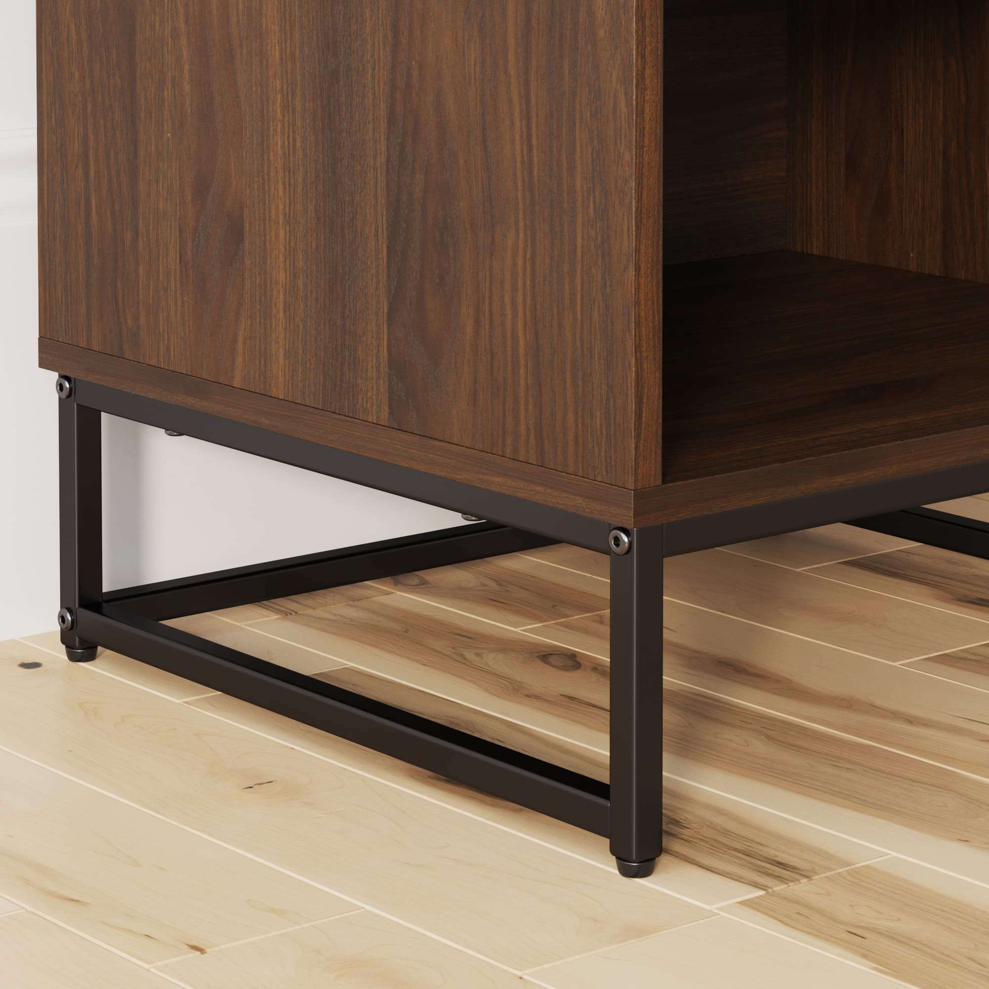Nathan James Kensi Nightstand - Modern Walnut & Black End Table with Storage Shelf | Perfect for Bedroom, Living Room, or Office Use