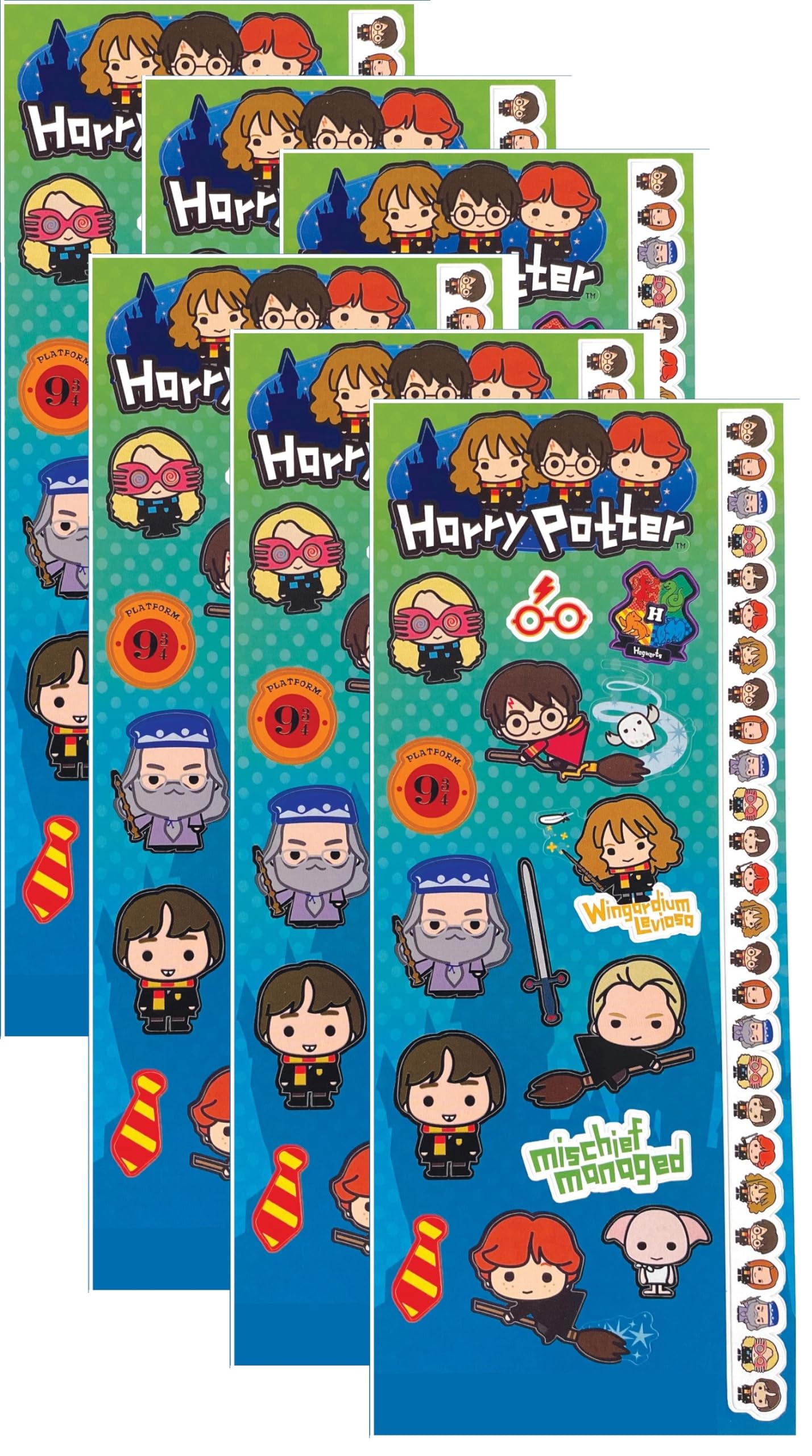 Harry Potter Cardstock Sticker Sheets 6-Pack - Chibi Character Stickers for Scrapbooking, Journaling, DIY Crafts & Collectibles | Perfect for Planners, Albums, Gift Wrapping & School Projects