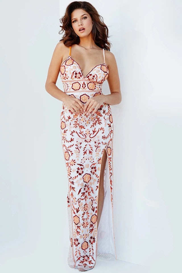 Jovani 08546 Bianca Embellished V-Neck Evening Dress - Elegant Formal Gown for Prom, Wedding & Special Occasions