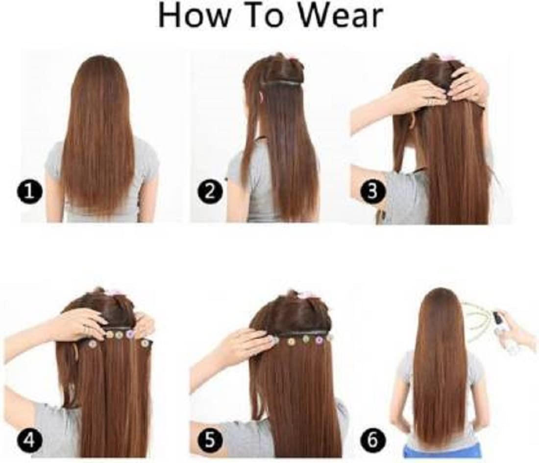 24 Inch Straight Synthetic Hair Extensions for Women - 5 Clip Brown Long Soft Hair Weft (Brown 3) | Perfect for Daily Styling, Cosplay & Special Occasions
