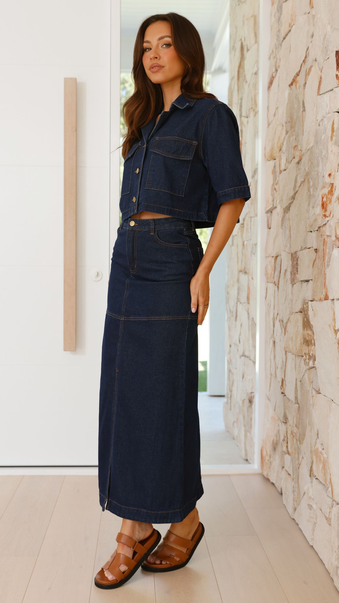 Kaili Maxi Skirt for Women - Indigo Denim Long Skirt with Side Slits | Perfect for Casual Wear, Beach Outfits, and Summer Fashion
