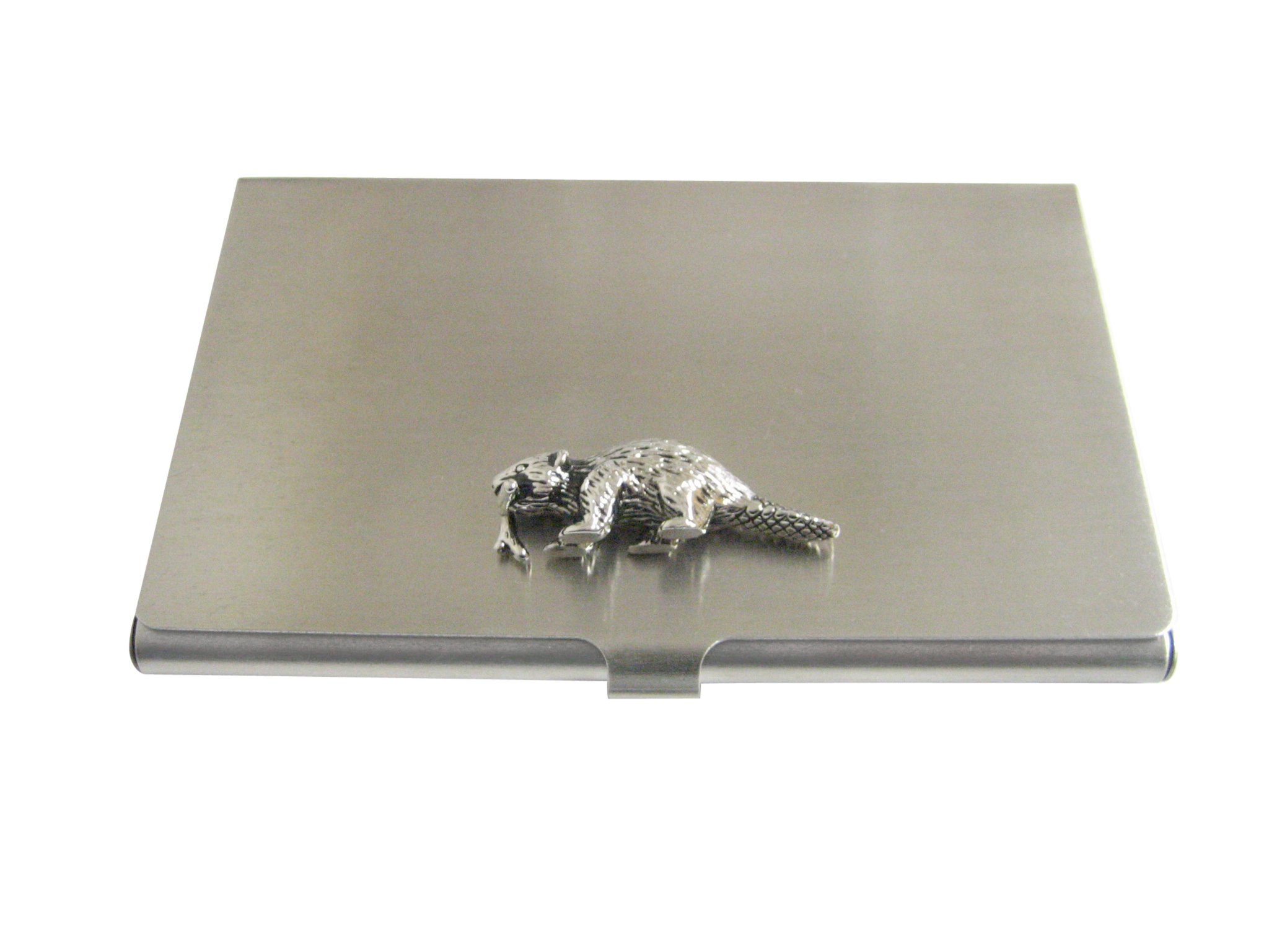 Kiola Designs Silver Business Card Holder - Elegant Beaver Design for Professional Networking, Office & Corporate Gifts