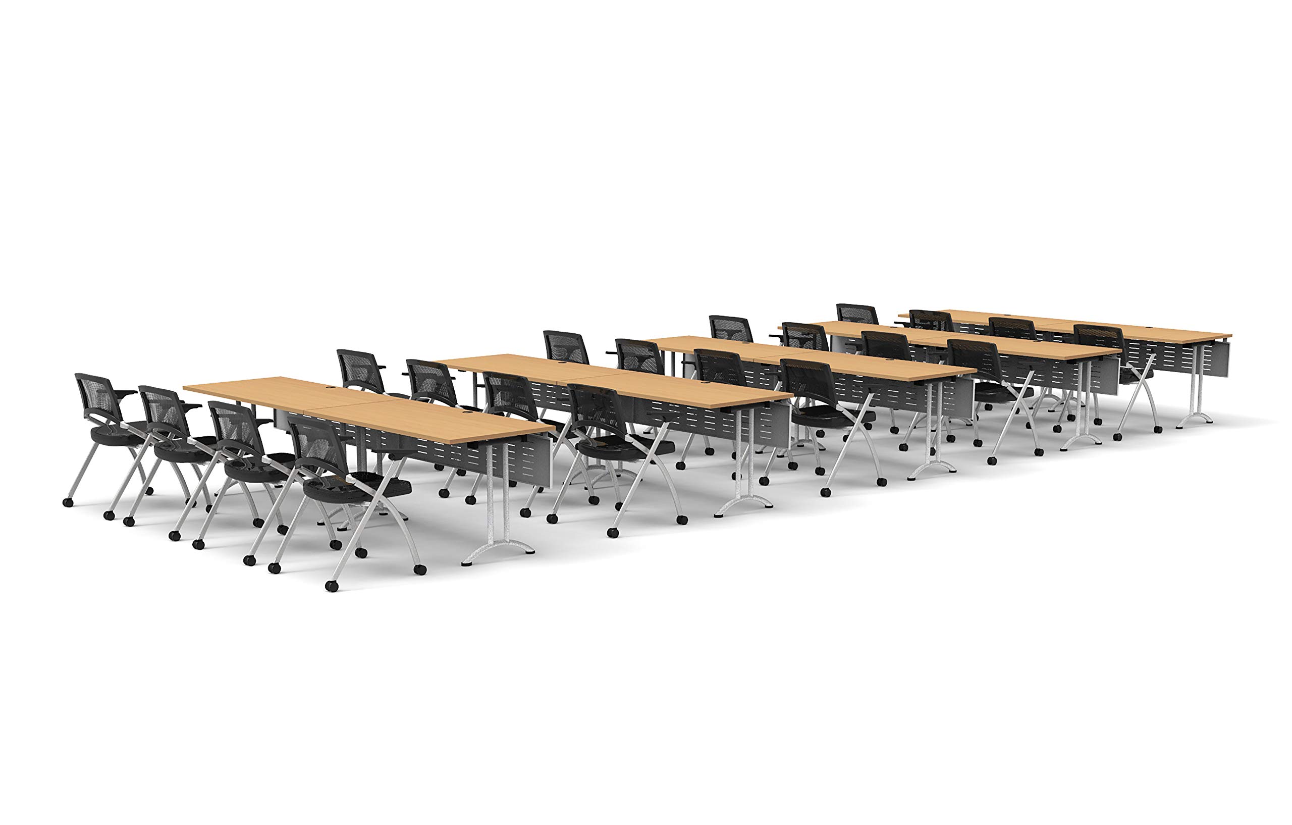 20-Person Folding Conference Table Set with 40 Beechwood Chairs & Modesty Panels - Connectable Training Tables for Classrooms, Seminars & Meetings | Space-Saving Nesting Design for Compact Storage | Ideal for Corporate Events, School Classrooms & Conference Rooms