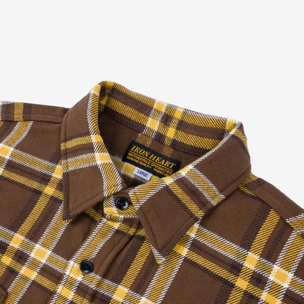 Iron Heart IHSH 378 Ultra Heavy Flannel Work Shirt - Crazy Check Brown Plaid for Men | Durable & Warm Winter Shirt for Outdoor Work, Camping & Casual Wear