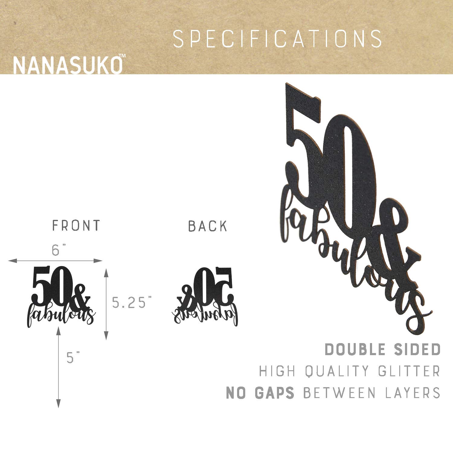 50th Birthday Party Decorations - Double Sided Black Glitter Sign '50 & Fabulous' - Premium Quality Made in USA - Perfect for Milestone Celebrations, Photo Backdrops & Home Decor