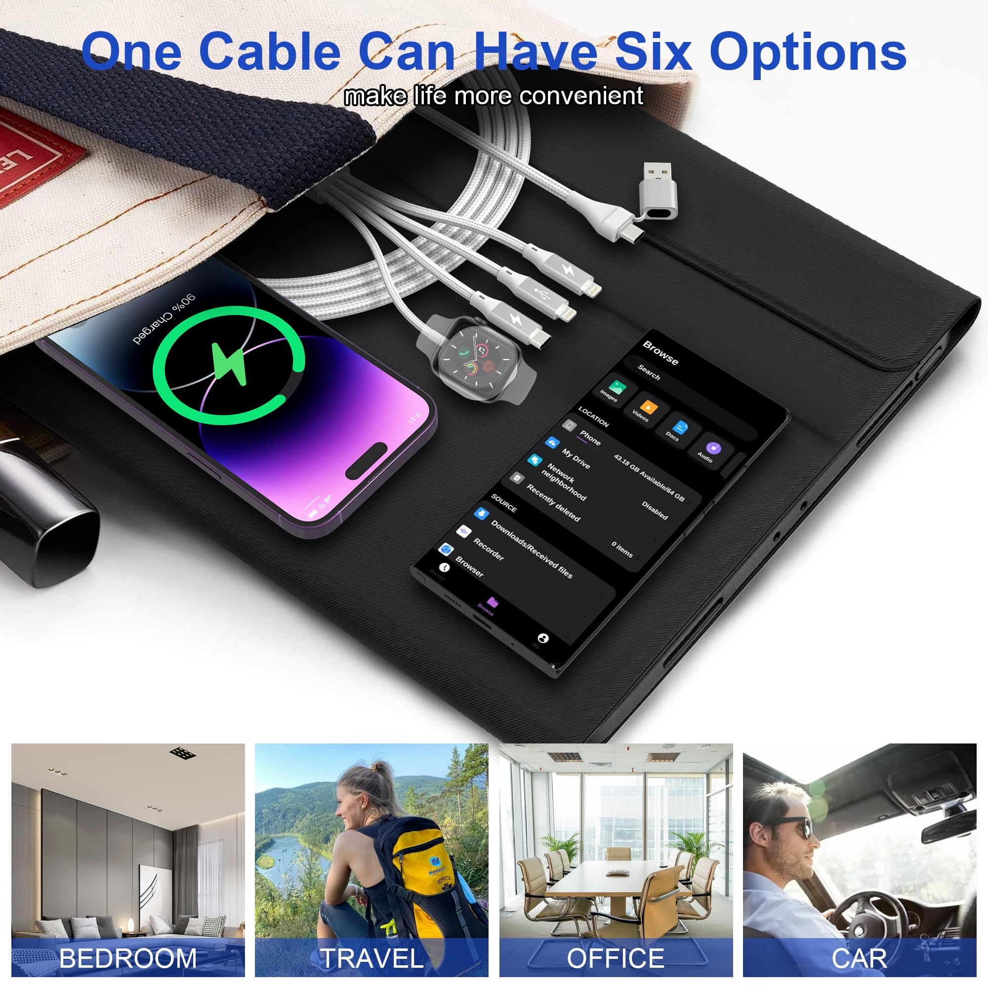 Upgraded 4-in-1 USB C Magnetic Fast Charging Cable for Apple Watch Ultra/SE2/9/8/7/6/5/4/3/2/1/SE, iPhone 15/14/13 & Galaxy - MFi Certified, 6FT Portable Charger with Data Sync - Perfect for Travel, Office & Home Use