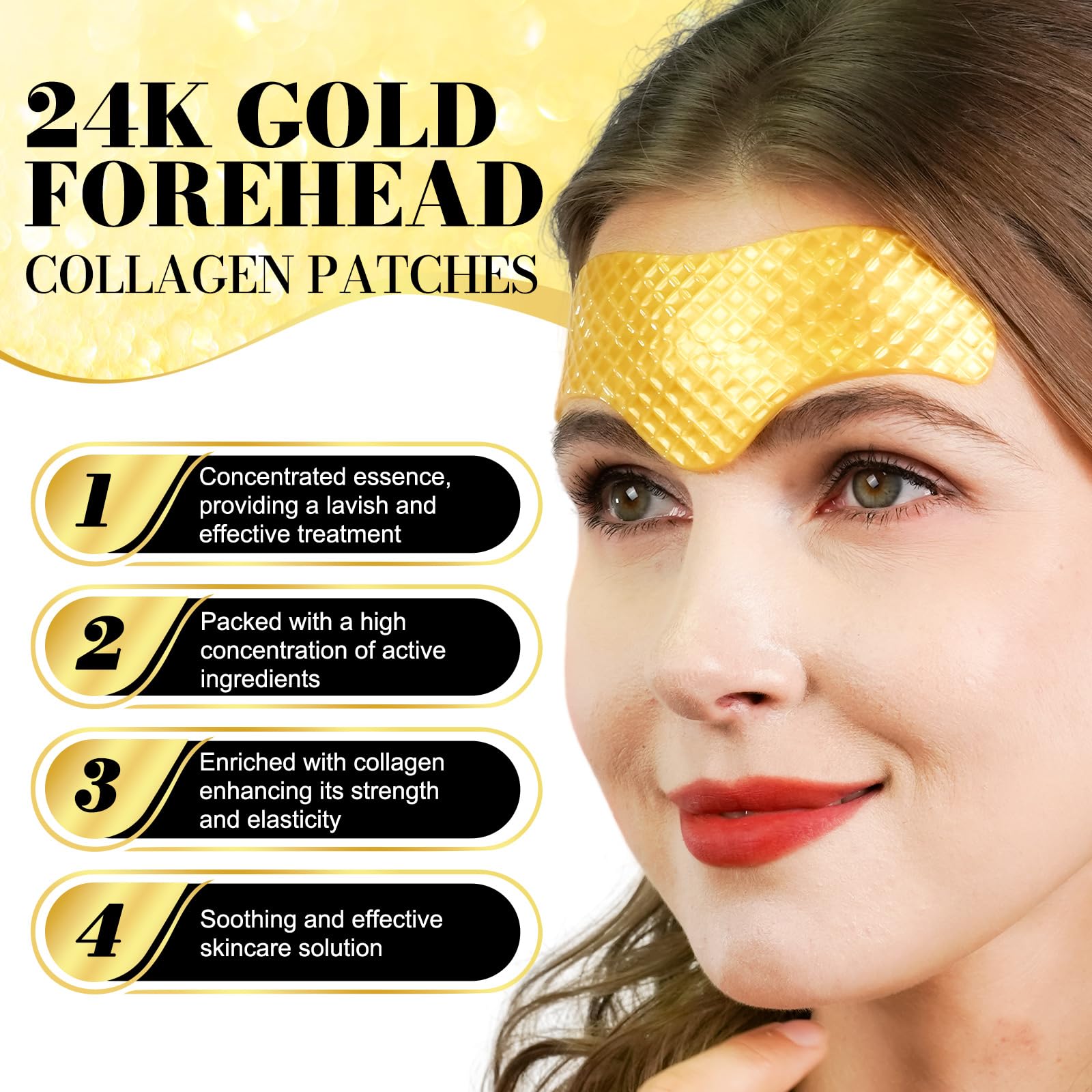 24K Gold Forehead Wrinkle Patches - Anti-Aging Collagen Boosting Elasticity Pads for Women & Men (16pcs) - Reduce Frown Lines & Forehead Wrinkles for Smooth Skin | Perfect for Nighttime Skincare Routine & Daily Use