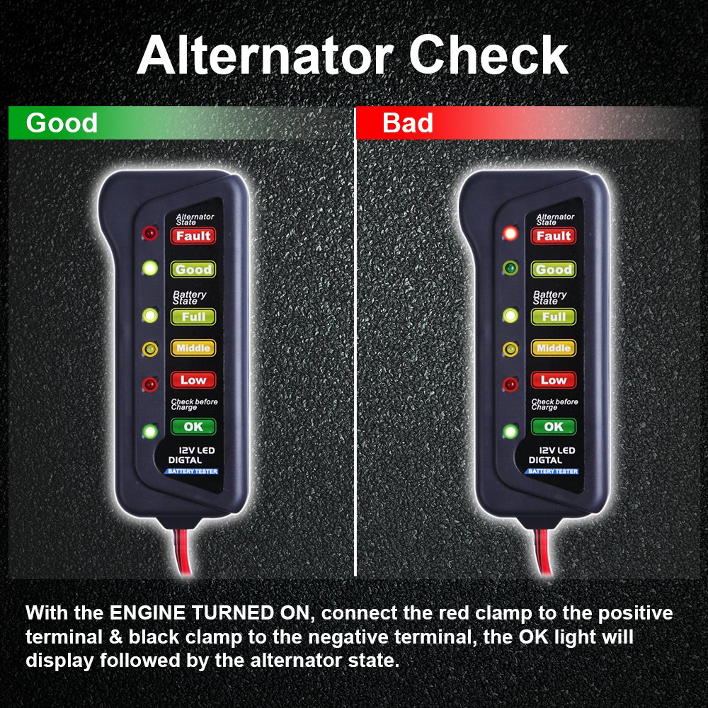 **CARTMAN 12V Car Battery and Alternator Tester - Digital Battery Condition & Charging System Analyzer with LED Indicator - Perfect for DIY Auto Repair, Roadside Emergencies & Vehicle Maintenance**