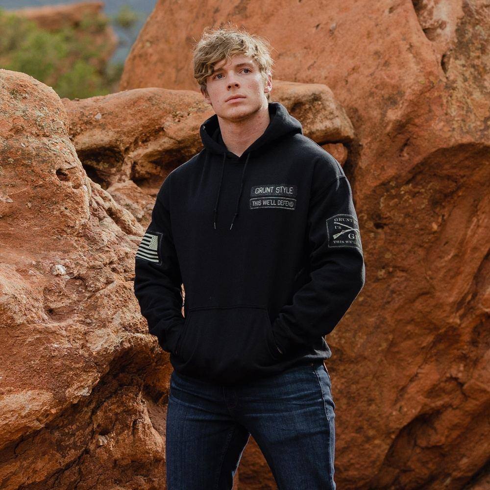 Custom Name Tape Hoodie - Personalized Black Pullover for Men & Women | Gym, Workout, Casual Wear