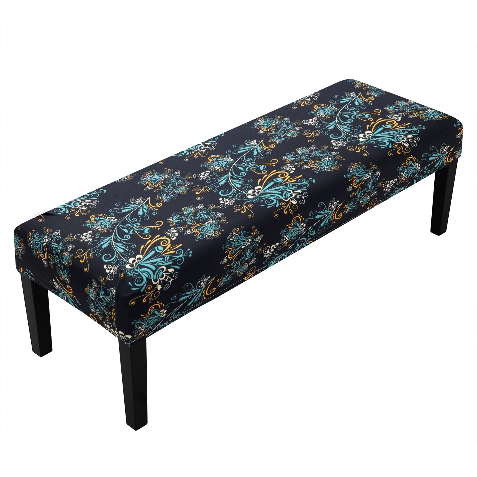 Fuloon Stretch Dining Bench Cover - Washable Removable Slipcover with Anti-Dust Protection, Fits Most Bench Seats for Living Room, Bedroom & Kitchen (Black Blue) - Perfect for Home Decor, Dining Area & Furniture Protection