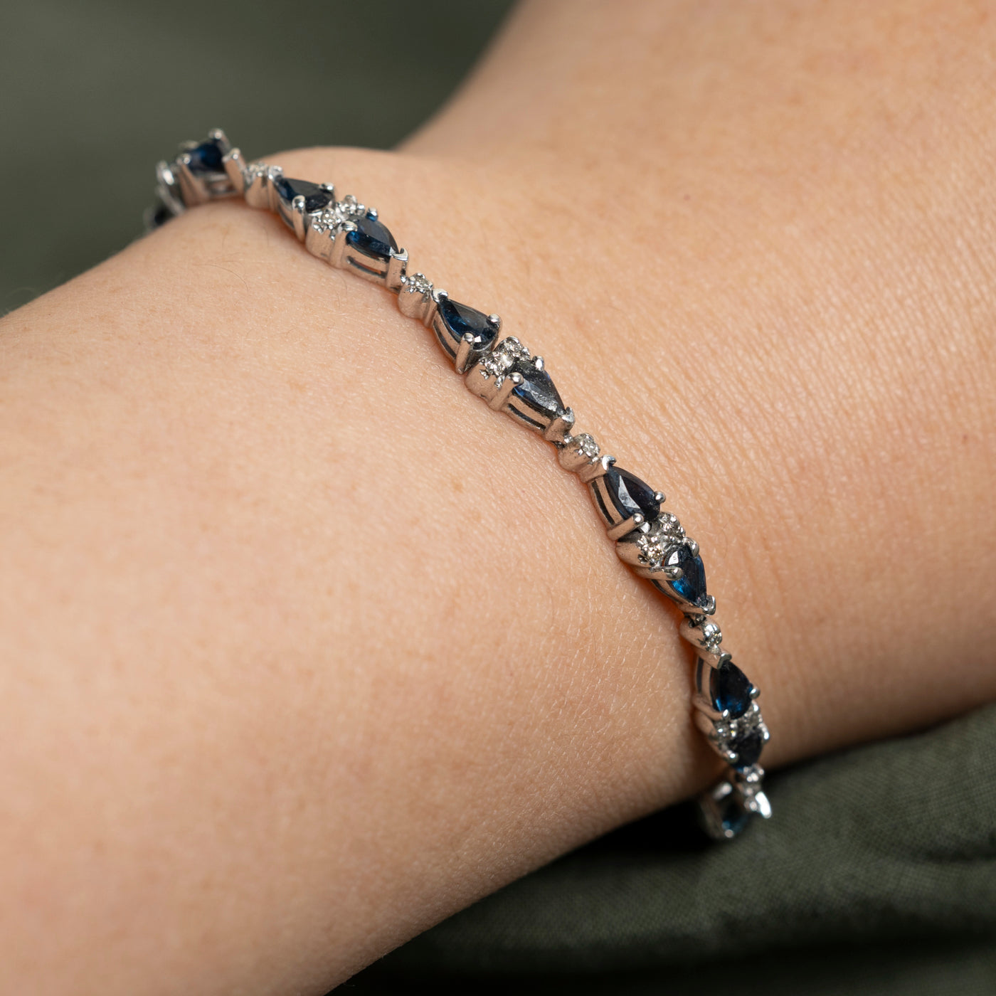 14K Gold Sapphire and Diamond Tennis Bracelet | 4.57ctw Gemstones with 0.36ctw Diamonds | 7.25 Inch Adjustable Length | Elegant Jewelry for Women's Wedding, Anniversary & Special Occasions