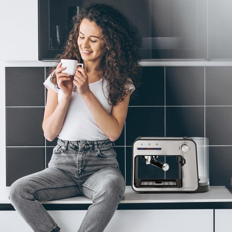 Mixpresso 15 Bar Professional Espresso Machine with Milk Frother - Fast Heating 1450W Coffee Maker for Home, Double Cup Splitter & 37Oz Water Tank - Perfect for Making Cappuccino, Latte & Espresso Drinks
