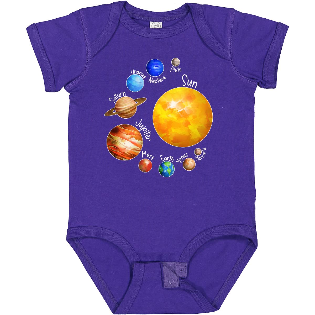 Inktastic Sun and Planets - Yes, and Pluto Baby Bodysuit | Cute Astronomy Space Theme Outfit for Newborns & Infants | Perfect for Science Lovers, Astronomy Gifts & Everyday Playtime