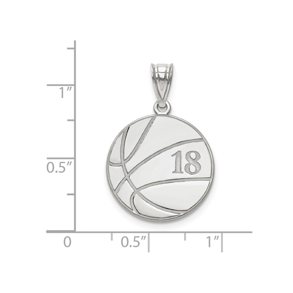 14K Solid White Gold Laser Engraved Basketball Number & Name Pendant Charm - Perfect for Gifts, Jewelry Customization & Sports Fans