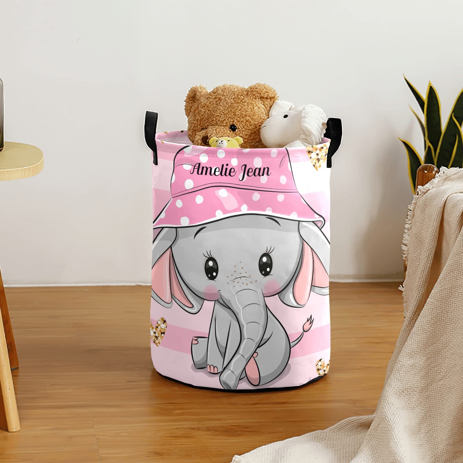 Waterproof Pink Striped Elephant Storage Bin - Oxford Fabric Laundry Hamper, Toy Organizer & Nursery Clothes Basket for Girls Bedroom, Baby Room & Gift Giving | Perfect for Kids' Room Decor, Toy Storage & Baby Shower Gifts