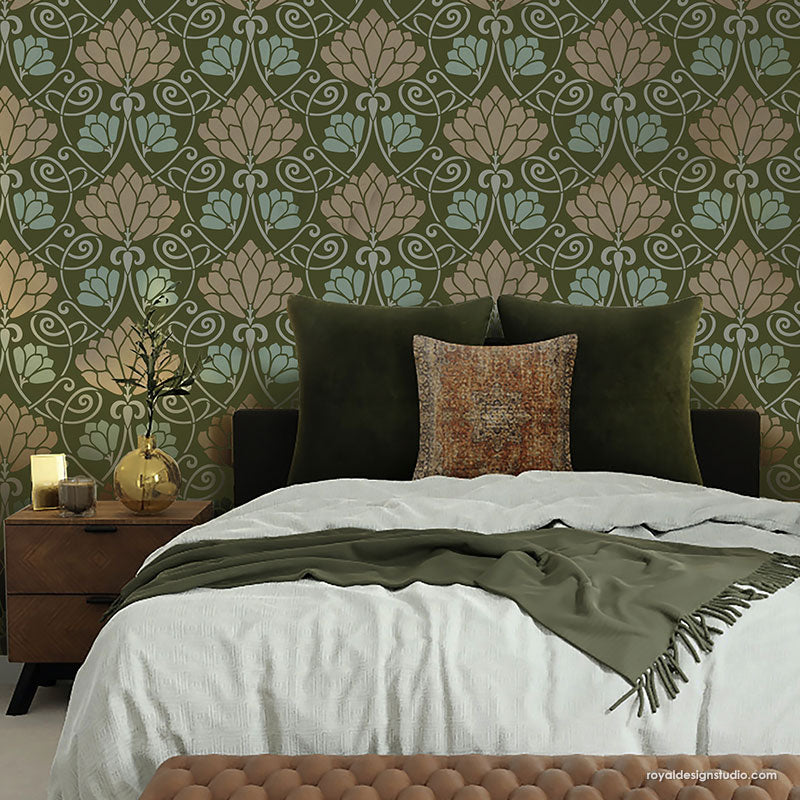 Lotus Paradise Floral Wall Stencil - Reusable DIY Painting Template for Home Decor, Nursery, Bedroom & Living Room Wall Art Projects