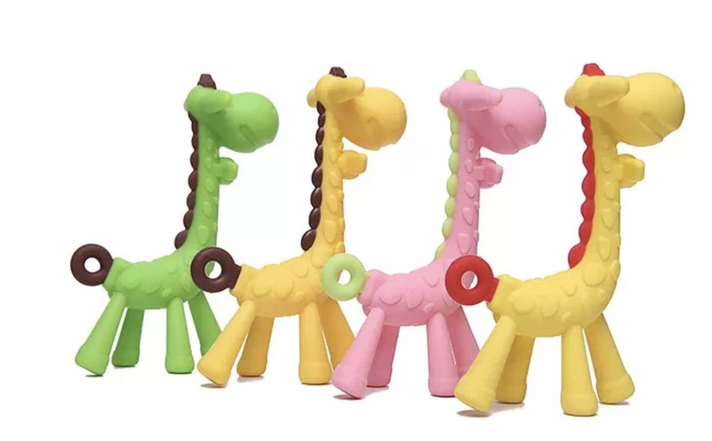Enligen Baby Silicone Giraffe Teether - BPA-Free Chew Toy for Soothing Teething Pain | Comes with Hygienic Storage Box (Multicolor) | Perfect for Infants 3-12 Months at Home & On-the-Go
