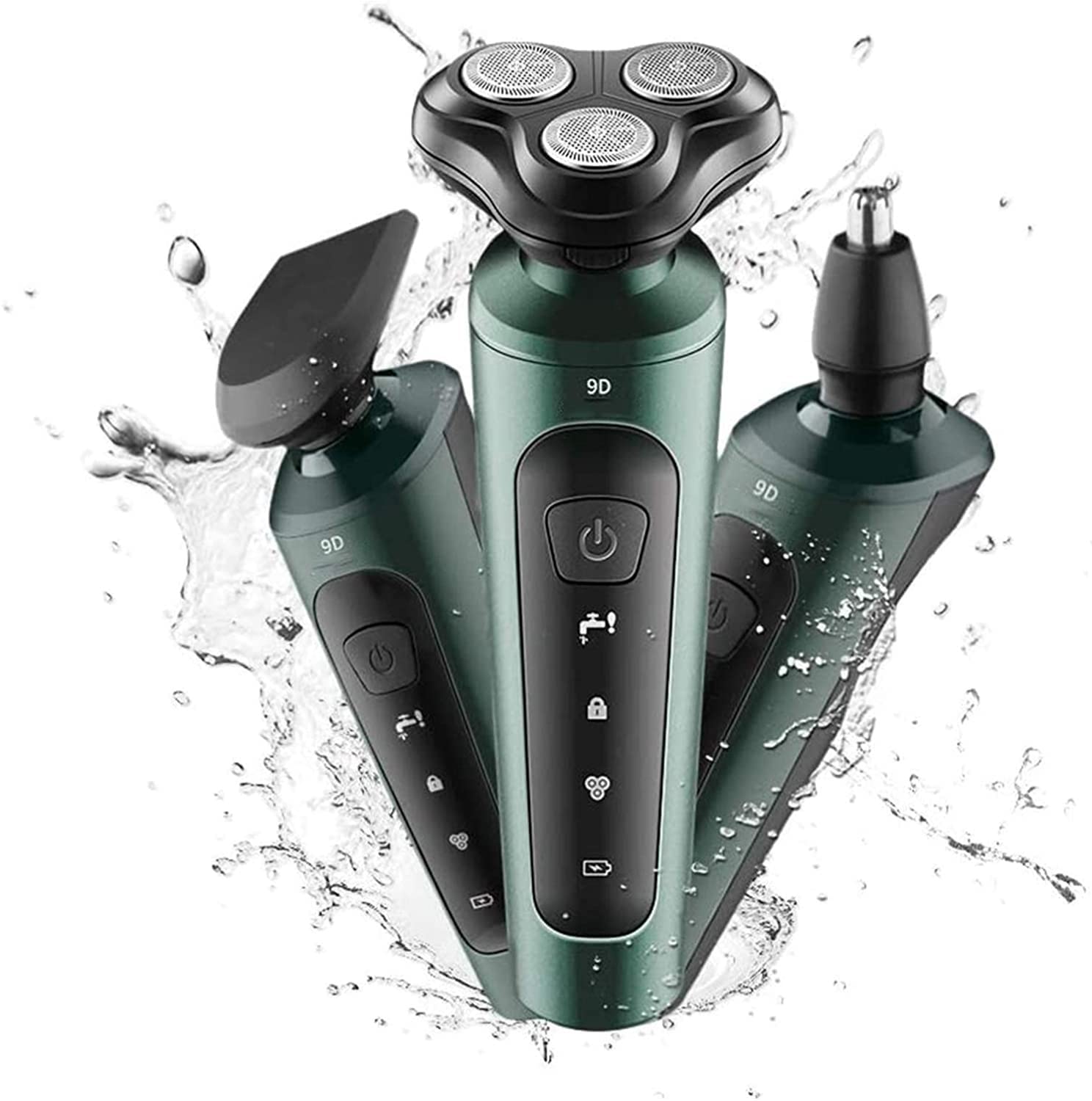 Men's Electric Shaver 4-in-1 - Waterproof Rotary Razor for Dry/Wet Shaving with USB Rechargeable Battery, Nose Trimmer & Facial Brush - Perfect for Travel, Home & Gym Use