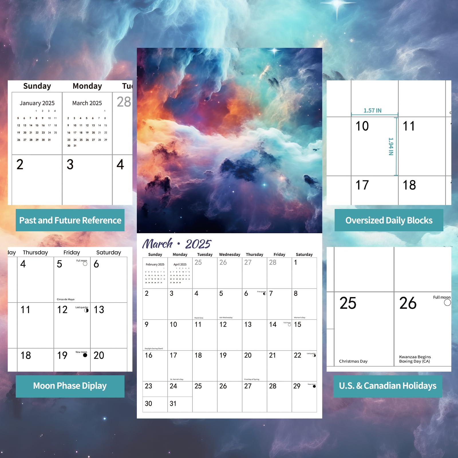 2025 Space Wall Calendar - 18 Month Large Planner (July 2024-December 2025) | 12