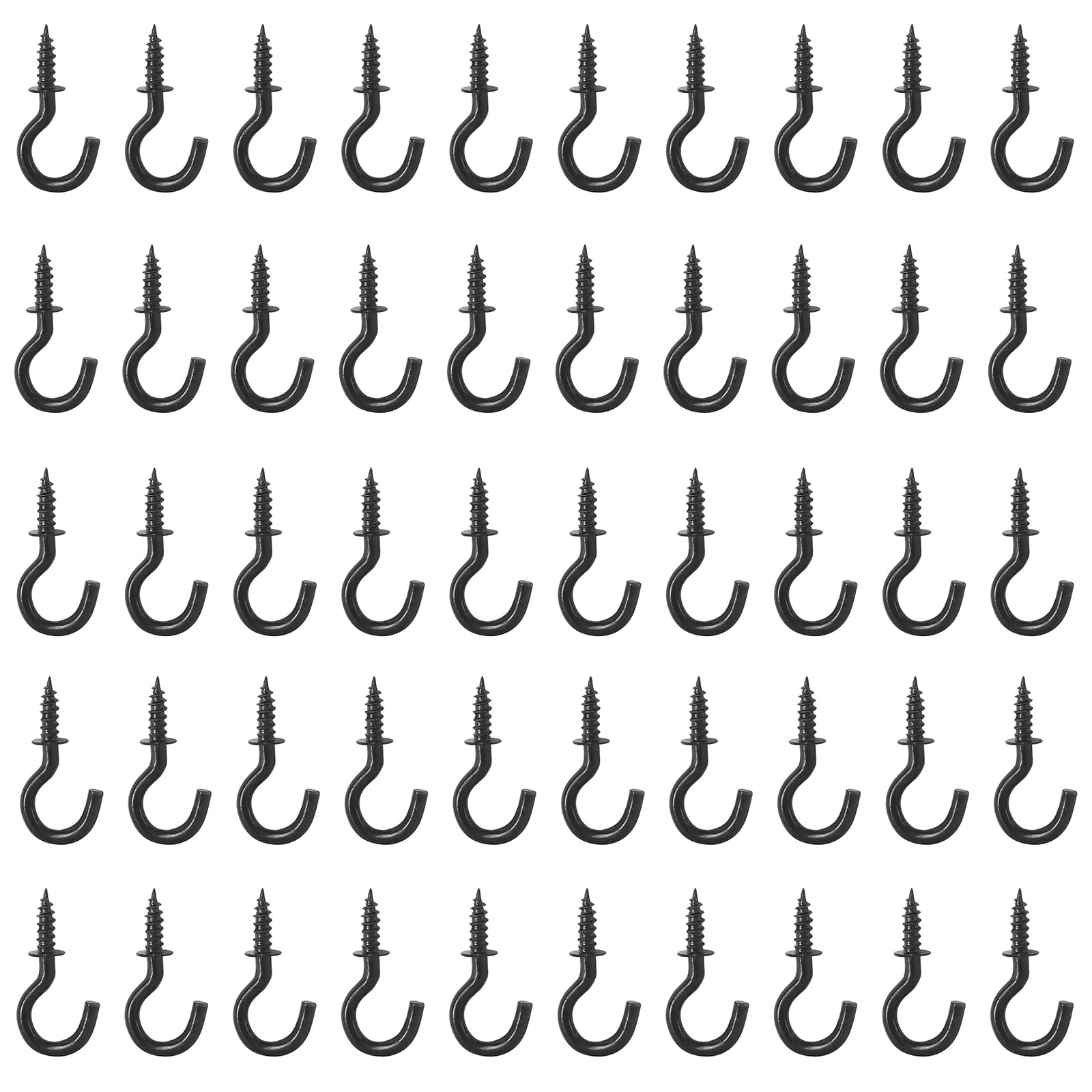 50Pcs 1/2 Inch Black Cup Hooks - Heavy Duty Metal Screw-in Hooks with Nickel Plating for Ceiling, Kitchen, Garage & DIY Projects - Small Hanging Hooks for Organizing & Home Decor