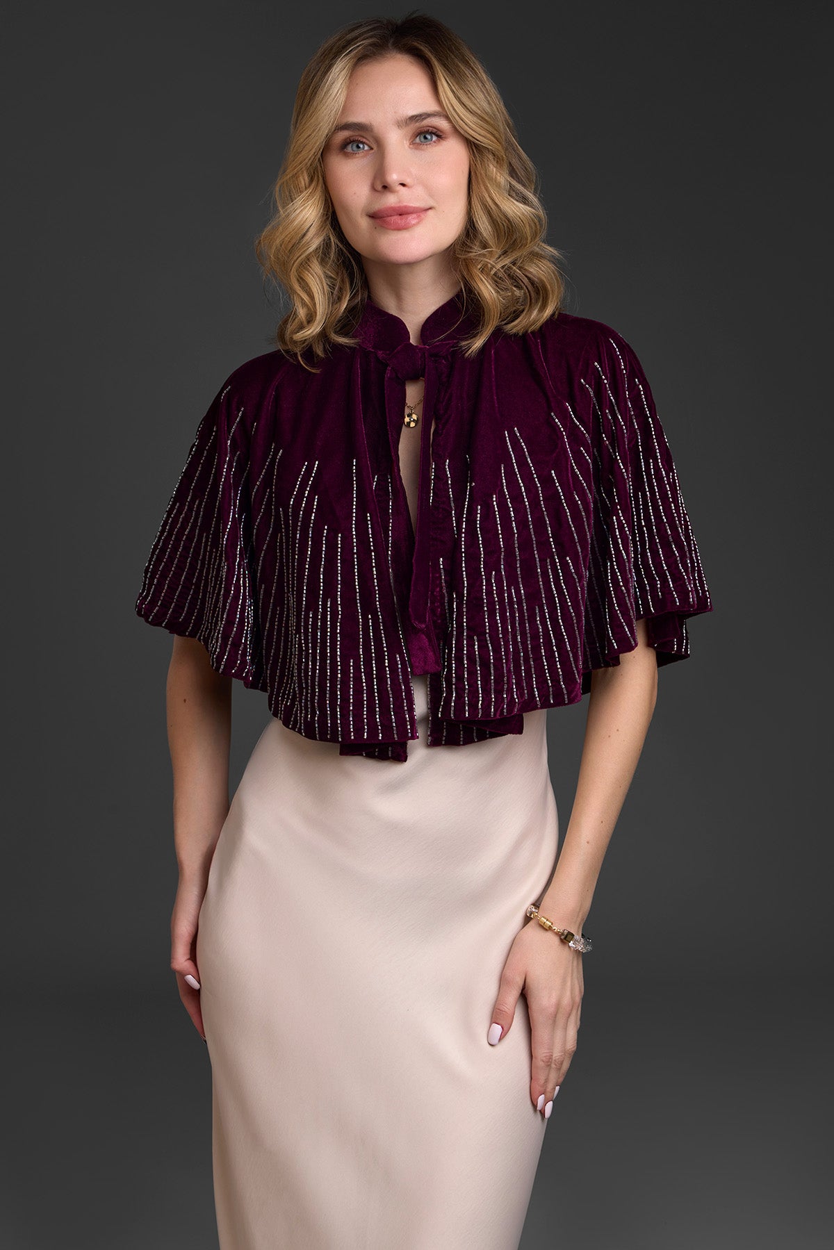 Velvet Crush Embellished Capelet - Elegant Women's Fashion Shawl for Evening Gowns, Weddings & Special Occasions