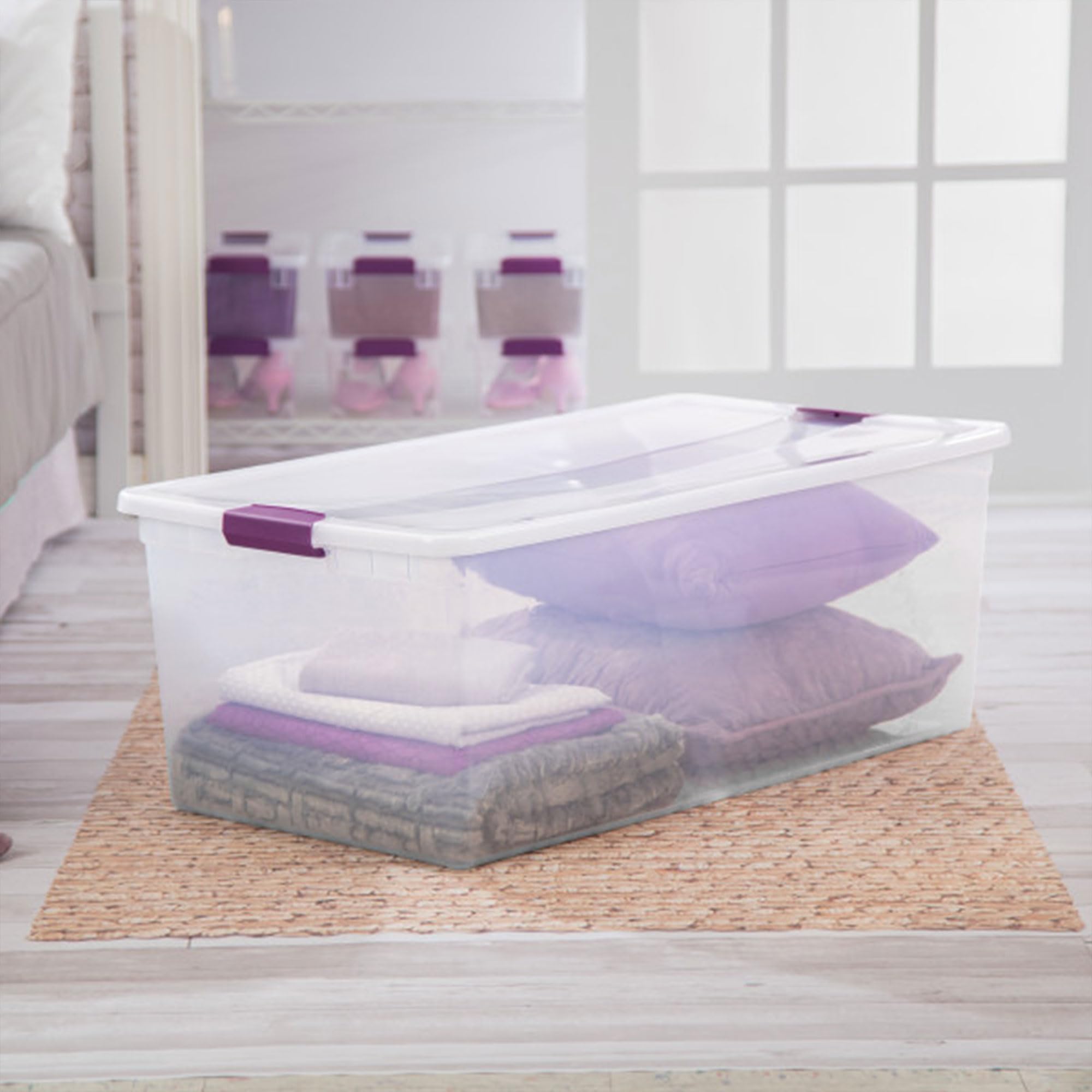 Sterilite 4-Pack ClearView Latch Storage Box - 110 Quart Stackable Plastic Bins for Home Organization | Perfect for Closet, Garage, Toy & Seasonal Storage