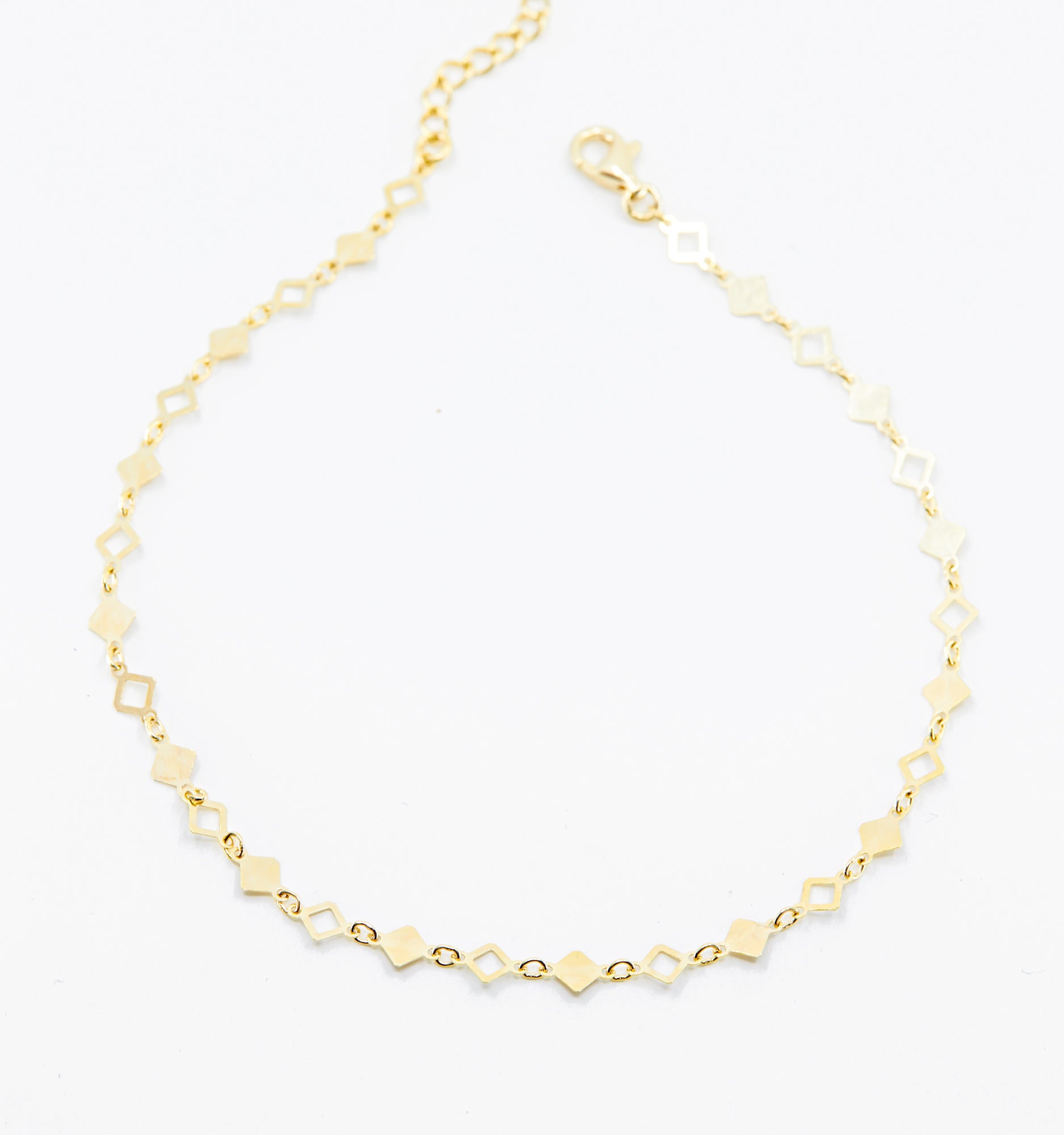Elegant Faceted Square Anklet for Women - Sterling Silver or Gold Plated Ankle Bracelet - Perfect for Beach, Summer & Boho Fashion