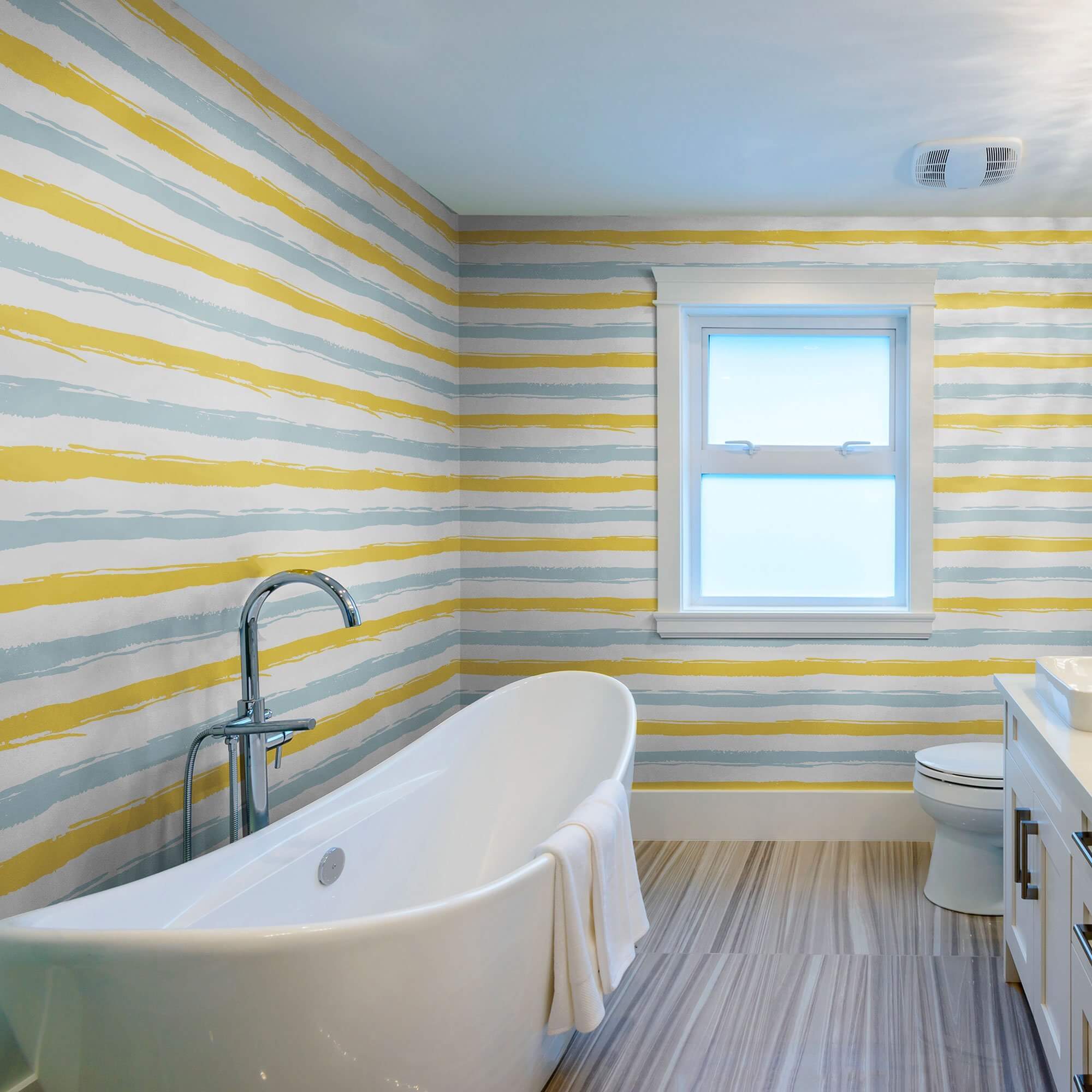Blue and Yellow Striped Peel and Stick Removable Wallpaper - Self-Adhesive Decorative Wall Covering for Bedroom, Nursery, Living Room & Office Decor