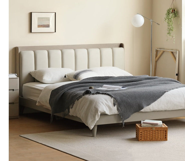 Premium Oak Solid Wood Piano Key Bed Frame with High-Tech Fabric Upholstery – Perfect for Modern Bedrooms, Guest Rooms & Luxury Home Decor