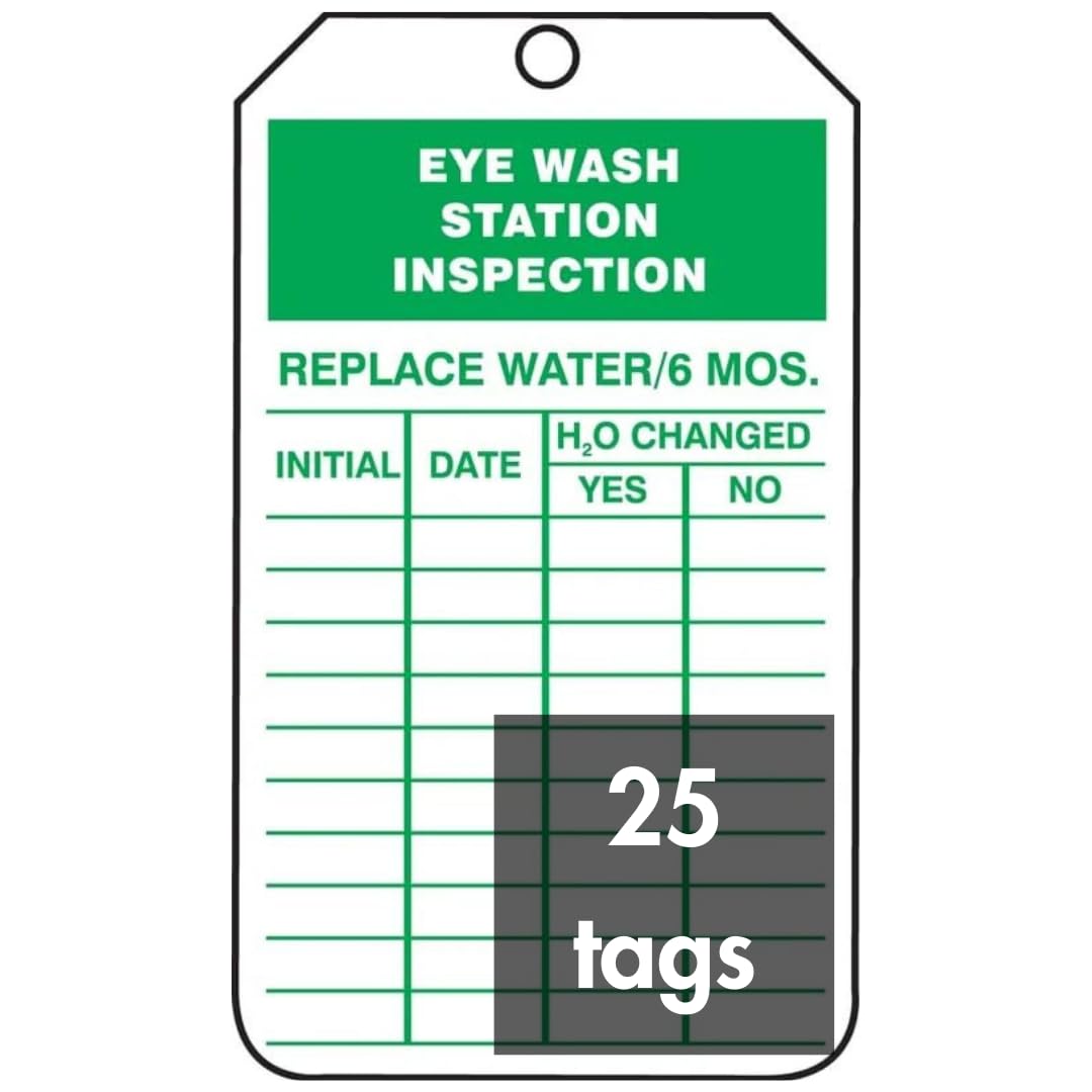 Accuform NMC Eye Wash Station Inspection Record Tags - Pack of 25 PF-Cardstock Safety Tags, 5.75