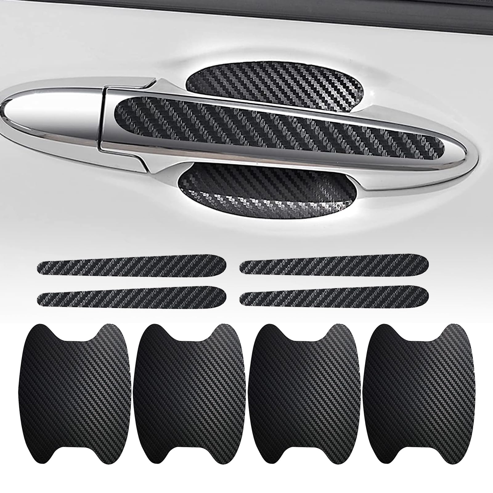 8-Piece Carbon Fiber Car Door Handle Scratch Protectors - Anti-Scratch Stickers & Protective Film for Door Handle Cups & Bowls (Black) - Perfect for SUVs, Sedans & Trucks to Prevent Scratches & Wear
