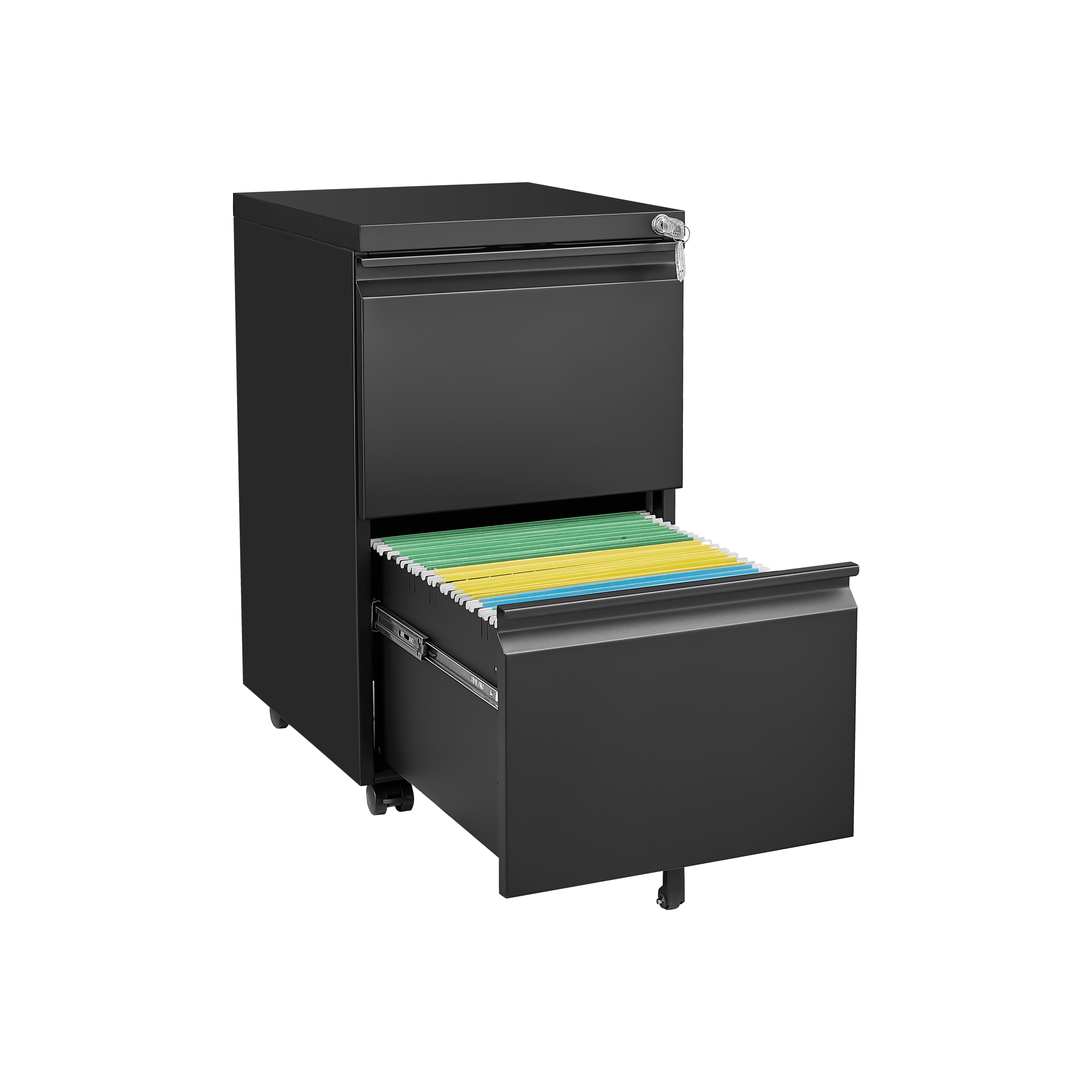 2 Drawer Locking File Cabinet - Metal Rolling Under Desk Storage for Letter, Legal & A4 Documents - Mobile Filing Cabinet for Home Office Organization - Easy Assembly Black - Perfect for Small Spaces & Workspace Storage Solutions